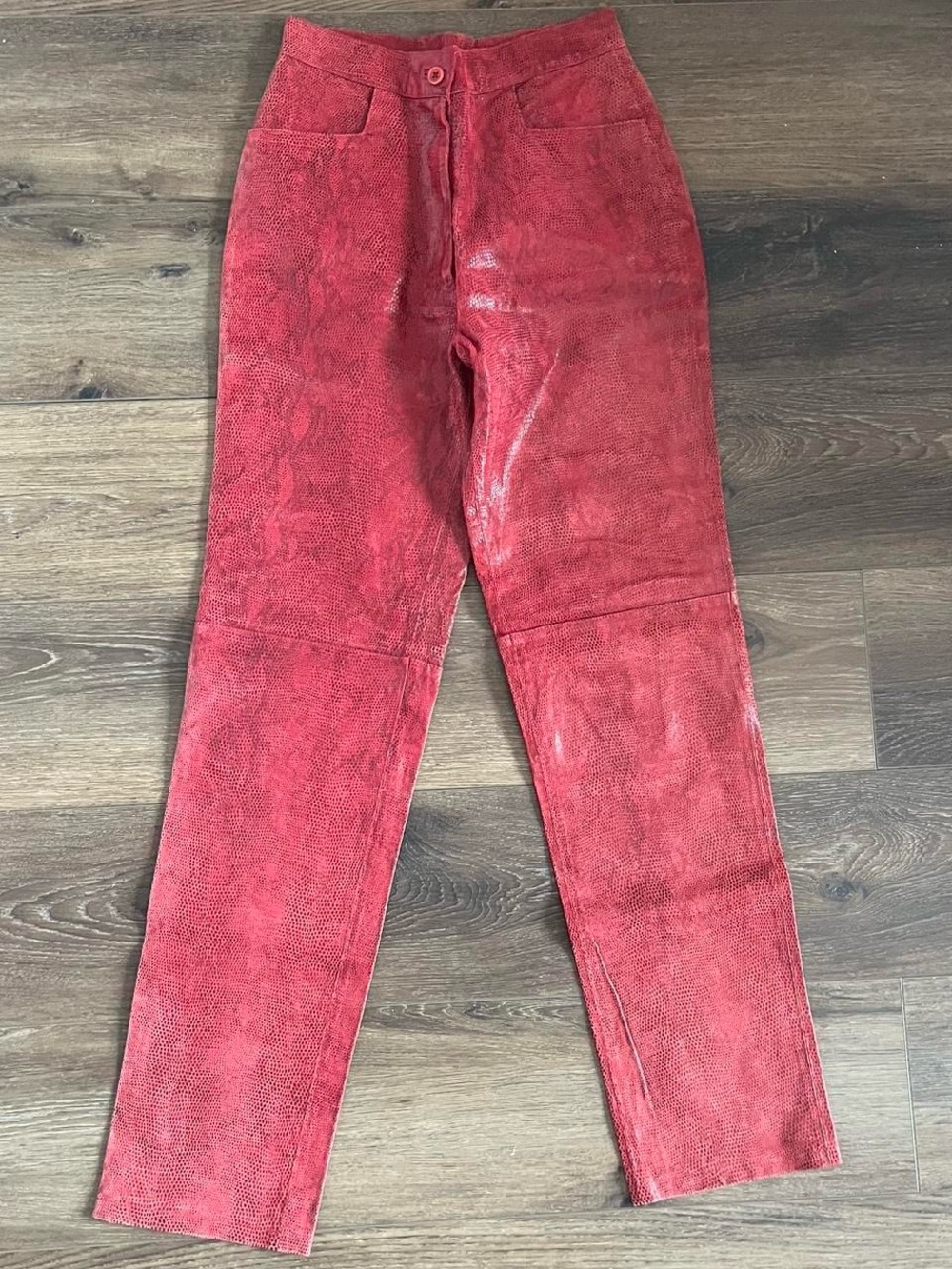 Vintage Red Leather High Waisted Snakeskin Pants